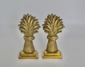 Pair of Antique Wheat Sheaf Book Ends, Door Stops, Fireside Ornaments, Farming Interest Solid Brass 1.9kgs