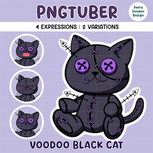 Black Cat PNGTuber | Premade VTuber Model | Gothic Spooky Voodoo Stream Avatar | Streamer Avatar for Twitch, YouTube & PNG Tuber Streaming