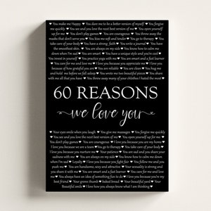 Reasons Why We Love You, Custom birthday gift, Birthday canvas print, Mom&#39;s 60th Birthday gift, Gift for loved ones, Gift for Friend&#39;s Bday