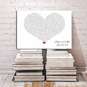 Heart Shaped Song Lyrics, Custom Song Lyrics, Heart Lyrics Wall Art, Heart Lyrics, Gallery Wrapped Canvas, Wedding Song Art , text to canvas