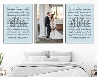 Set of 3 canvas prints, Custom Canvas Print Vows on canvas Wedding Anniversary Gift Vows on canvas , Anniversary Gift Canvas with photo,