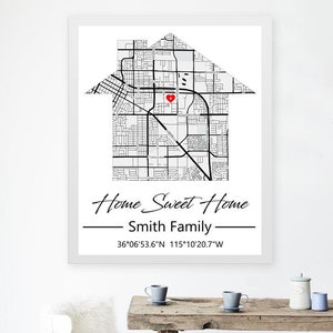 Home Sweet Home map , map for home , your home location , custom map , framed map prints , wall decor , address map print , House map
