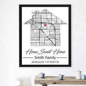 Home Sweet Home map , map for home , your home location , custom map , framed map prints , wall decor , address map print , House map