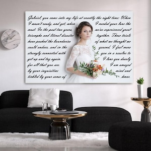 Wife Christmas gift, Gift for wife, Wedding photo and text, Wedding vows canvas, Custom canvas print, Personalized text canvas, Custom Made