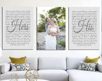 Set of 3 canvas prints, Couple wedding vows art , Wedding vows canvas, Wedding vows and photo, Canvas vows, Personalized vows Christmas Gift