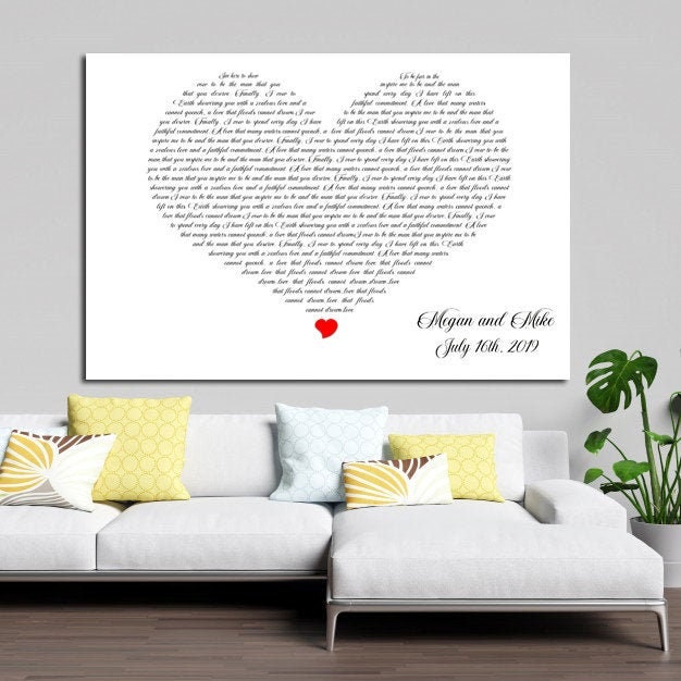 Heart Shaped Song Lyrics, Song Lyrics Art , Any text on canvas, Personalized poem canvas, Custom lyrics canvas, Custom text canvas