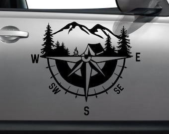 Dye Cut Vinyl Camping Compass Decal - Truck Decal, Camper Decal, Trailer Decal, Window Decal