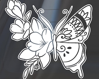 Blumen Schmetterling Vinyl Aufkleber: Boho Auto, Laptop, Camper Dekor