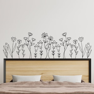 Line Art Flower Wall Decal - Die Cut Vinyl Wall Decal - Bedroom Decor, Nursery Decor