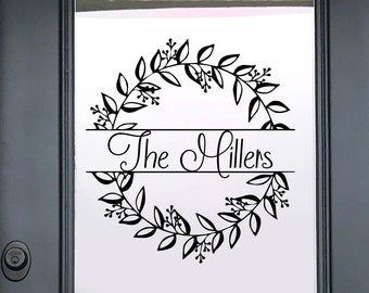 Customizable Dye Cut Vinyl Boho Foliage Wreath Decal - Door Decal, Window Decal, Mailbox Decal