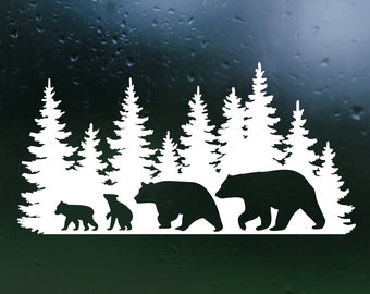 Dye Cut Vinyl Walking Bear Family Scene Decal  Car Decal, Truck Decal, Laptop Decal , Decal Sticker