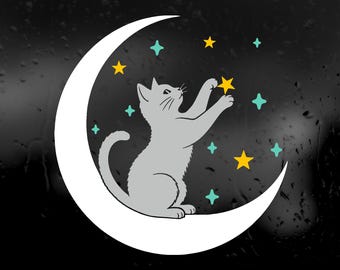 Die Cut Vinyl Decal - Cat In The Moon