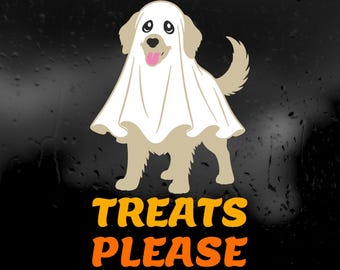 Die Cut Vinyl Decal - Golden Retriever Trick Or Treating