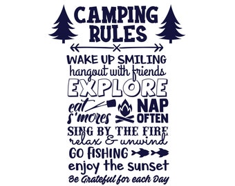 Dye Cut Vinyl Camping Rules Decal - Camper Decal, Camping Bucket Decal, Camper Door Decal, RV Decal, Tent Trailer Decal