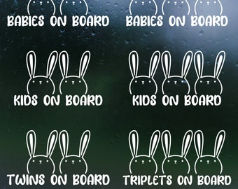 Bunny Rabbit Multiple Baby On Board Vinyl Decal- Car Decal, Rear Window Decal, Bumper Sticker