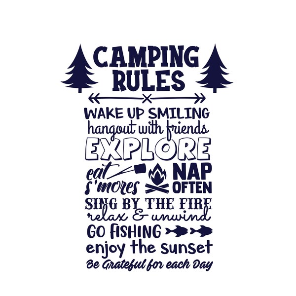 Dye Cut Vinyl Camping Rules Decal - Camper Decal, Camping Bucket Decal, Camper Door Decal, RV Decal, Tent Trailer Decal