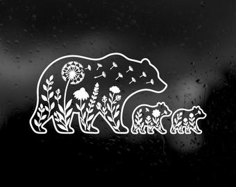 Die Cut Vinyl Decal - Wildflower Mama Bear & Cubs