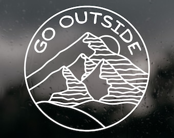 Waterproof Die Cut "Go Outside" Mountain Range Scene Decal For Campers, Cars, Trucks
