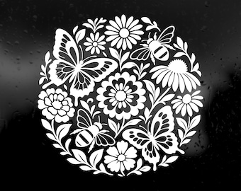 Die Cut Vinyl Decal - Floral Bloom Butterfly & Bee