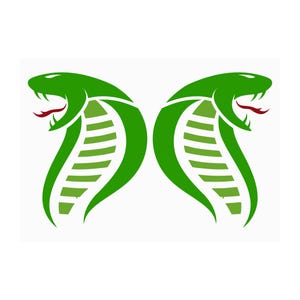 May include: Two green cobra snake silhouettes facing opposite directions. The snakes have red tongues and white stripes.
