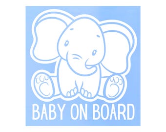 Die Cut Vinyl Waterproof Elephant Baby On Board Decal - Car Decal, Window Decal