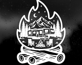 Die Cut Vinyl Decal Camping Scene Decal - 5th Wheel