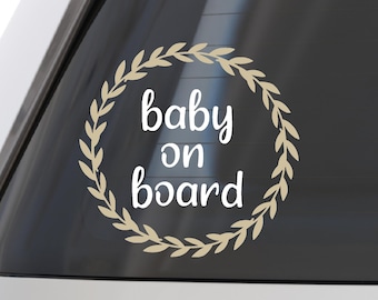 Wreath Baby On Board Car Decal: Waterproof Vinyl Bumper Sticker