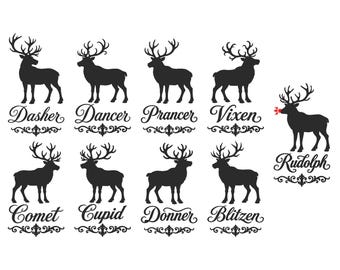 Die Cut Vinyl Decal Set - Christmas Reindeer 9 Piece