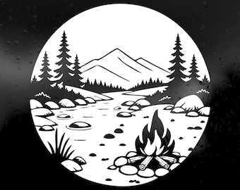 Die Cut Vinyl Decal - Riverside Campfire Scene