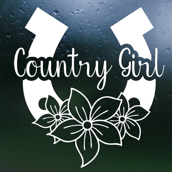 Dye Cut Vinyl Horse Shoe "Country Girl" Decal - Truck Decal, Laptop Decal, Car Decal, Rear Window Decal