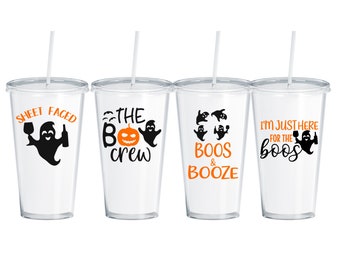 Paquete de 4 calcomanías de Halloween para vasos, tazas o copas de vino (para armar uno mismo).