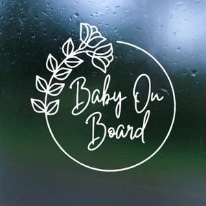 Floral Wreath Baby On Board Vinyl Decal- Car Decal, Rear Window Decal, Bumper Sticker