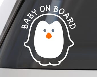 Penguin Baby On Board Car Decal: Waterproof Bumper Sticker