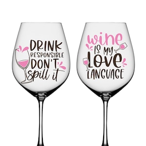 Funny Wine Glass Decals: Waterproof Vinyl Stickers (Pack of 2)