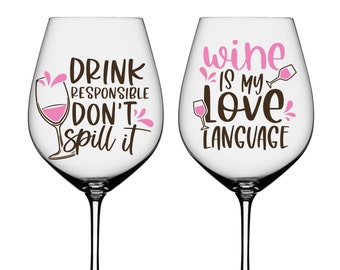 Funny Wine Glass Decals: Waterproof Vinyl Stickers (Pack of 2)