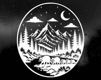 Die Cut Vinyl Decal - Racoon Family Forest Night Walk