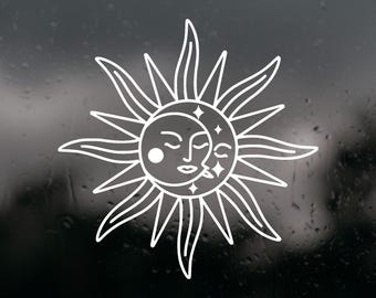 Décalcomanie en vinyle imperméable découpée sous forme de soleil céleste et de lune