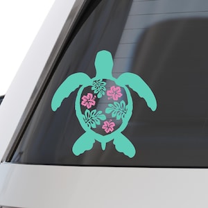 Die Cut Vinyl Sea Turtle Hibiscus Shell Decal - Waterproof Vehicle, Window, Tumbler Decal Sticker
