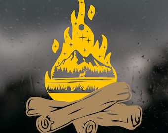 Die Cut Vinyl Custom Campfire Scene Decal - Camper / Car / Window Decal