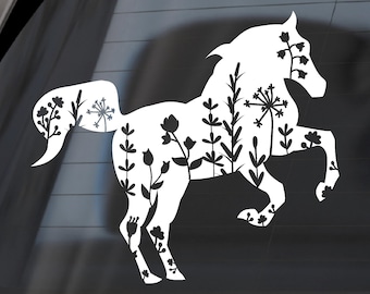 Vinilo decorativo Wildflower Horse: Decoración personalizada troquelada para coche/camión/remolque