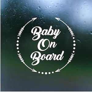 Boho Wreath Baby On Board Vinyl Decal- Car Decal, Rear Window Decal, Bumper Sticker