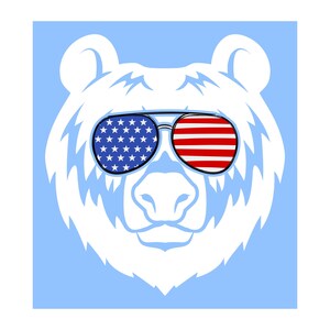 Die Cut Vinyl Bear Wearing American Flag Sunglasses Decal - Vehicle / Window / Camper Decal