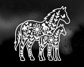 Die Cut Vinyl Decal - Horse Family Foliage