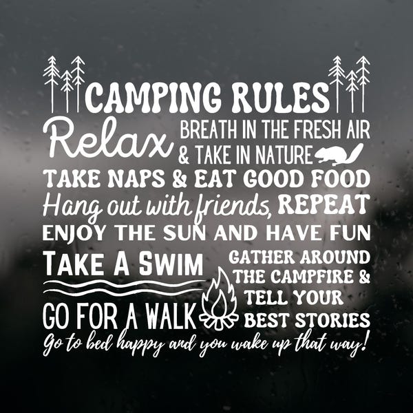 Camping Rules Vinyl Decal: RV Camper Decor