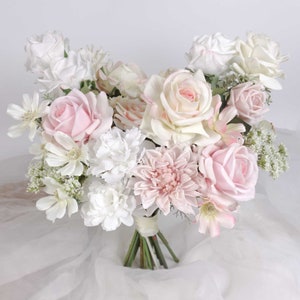 Bridal Bouquet | Real-touch Rose Dahlia Cosmos Wedding Bouquet | Hand-tied Flower Bouquet | Artificial Wedding Bouquet