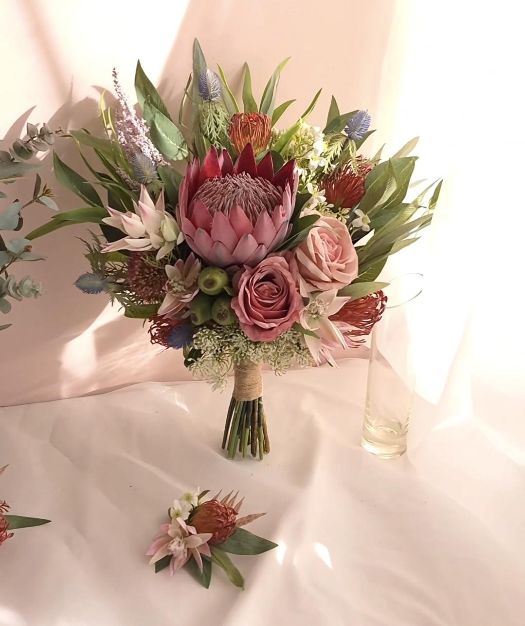 Native Red King Protea Bouquet 38cmw | Hand-tied Native Flower