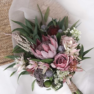 Native Red King Protea Bouquet 38cmW | Hand-tied Native Flower Bouquet | Australian Native |  Flower Arrangement | Wedding Bouquet
