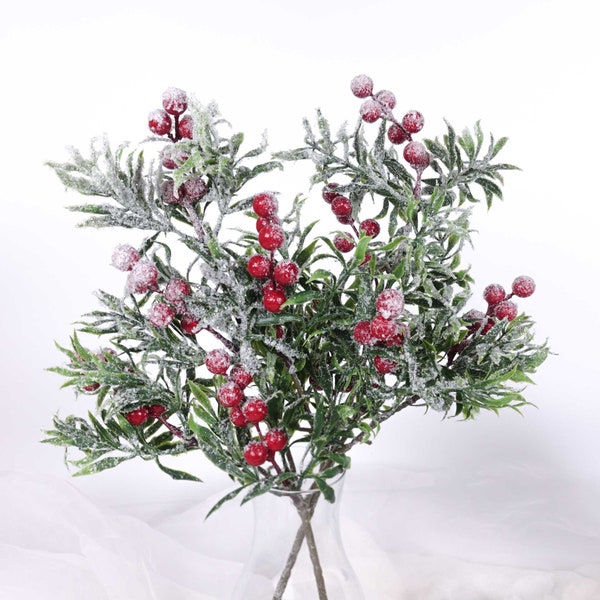 Snowy Berry Stem 40cmH | Artificial Berry Pick | Rustic Cottage Decor | Home Party Wedding Decoration | X-mas Winter Christmas Decor