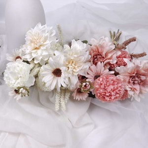 Dahlia Daisy Mum Mix Bouquet 37cmH | Artificial Flower Bouquet | Artificial Wedding Bouquet | Home Party Decor | Flower Australia