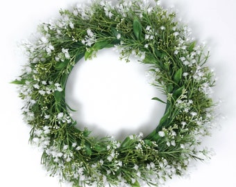 Baby's Breath Wreath 38cmD | Gypsophila Wreath Artificial Gypso Flower Wreath | Home Garden Front Door Decoration | Wedding Event